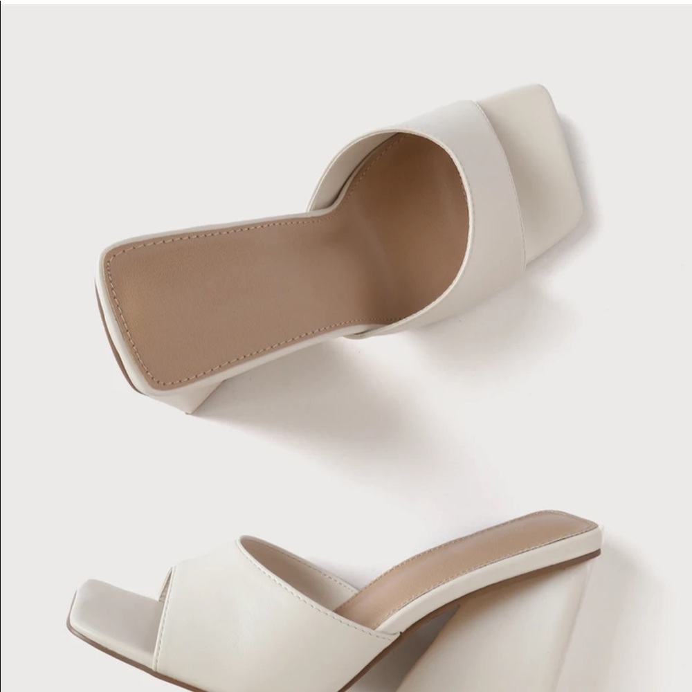 Niamh Off White Square Toe Triangular Block Heel … - image 3